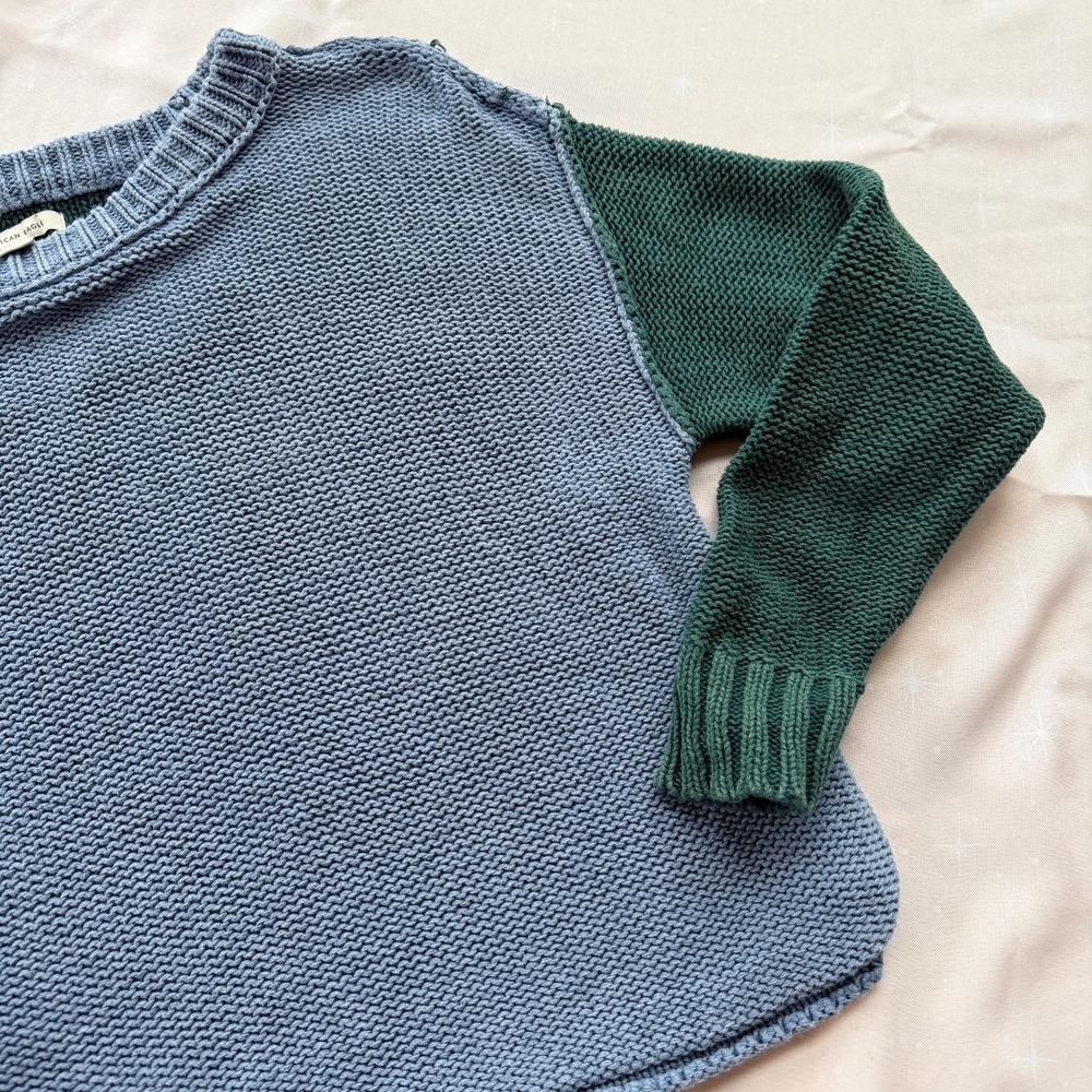 American Eagle Womens Colorblock Chunky Knit Sweater Blue Green Yellow XS - Picture 12 of 12
